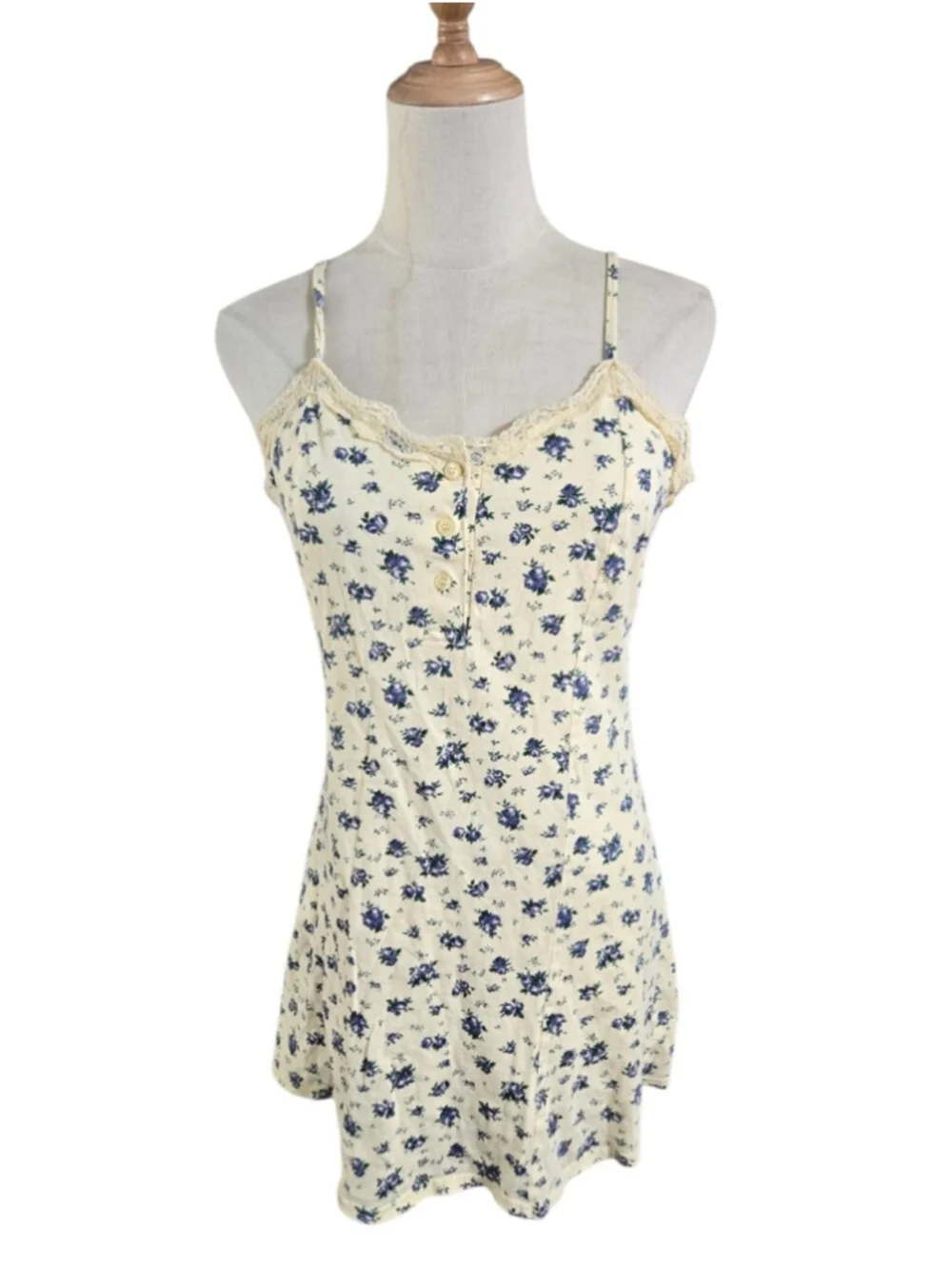 Victoria's Secret Vintage Buttercream Yellow Floral Lace-Trim Mini Dress